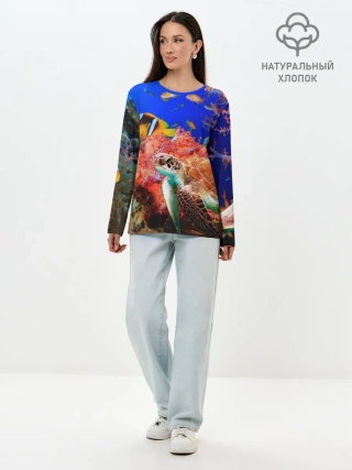 Лонгслив женский. Хлопок / Морская черепаха