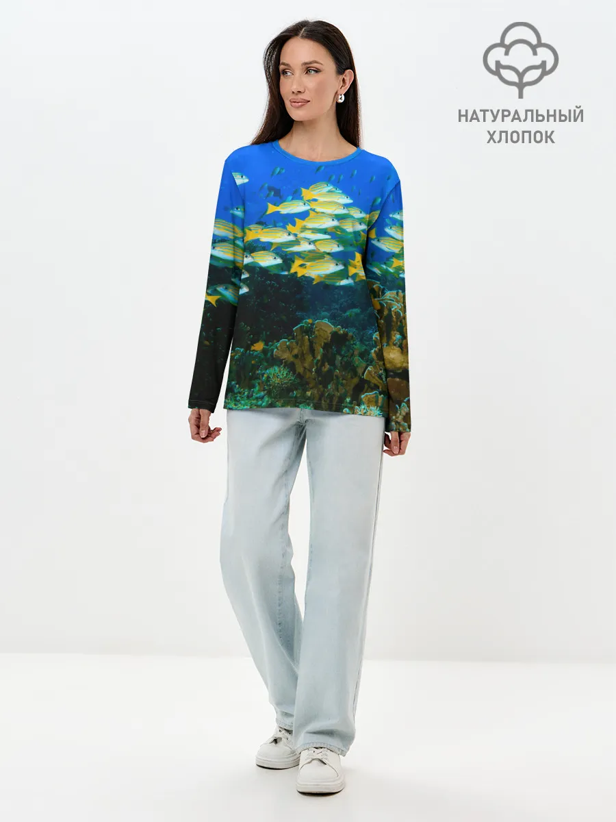 Лонгслив женский. Хлопок / Коралловые рыбки
