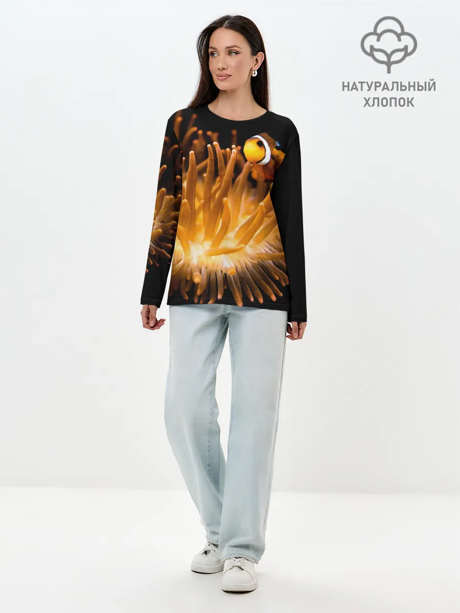 Лонгслив женский. Хлопок / Клоуны в актинии