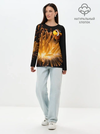 Лонгслив женский. Хлопок / Клоуны в актинии