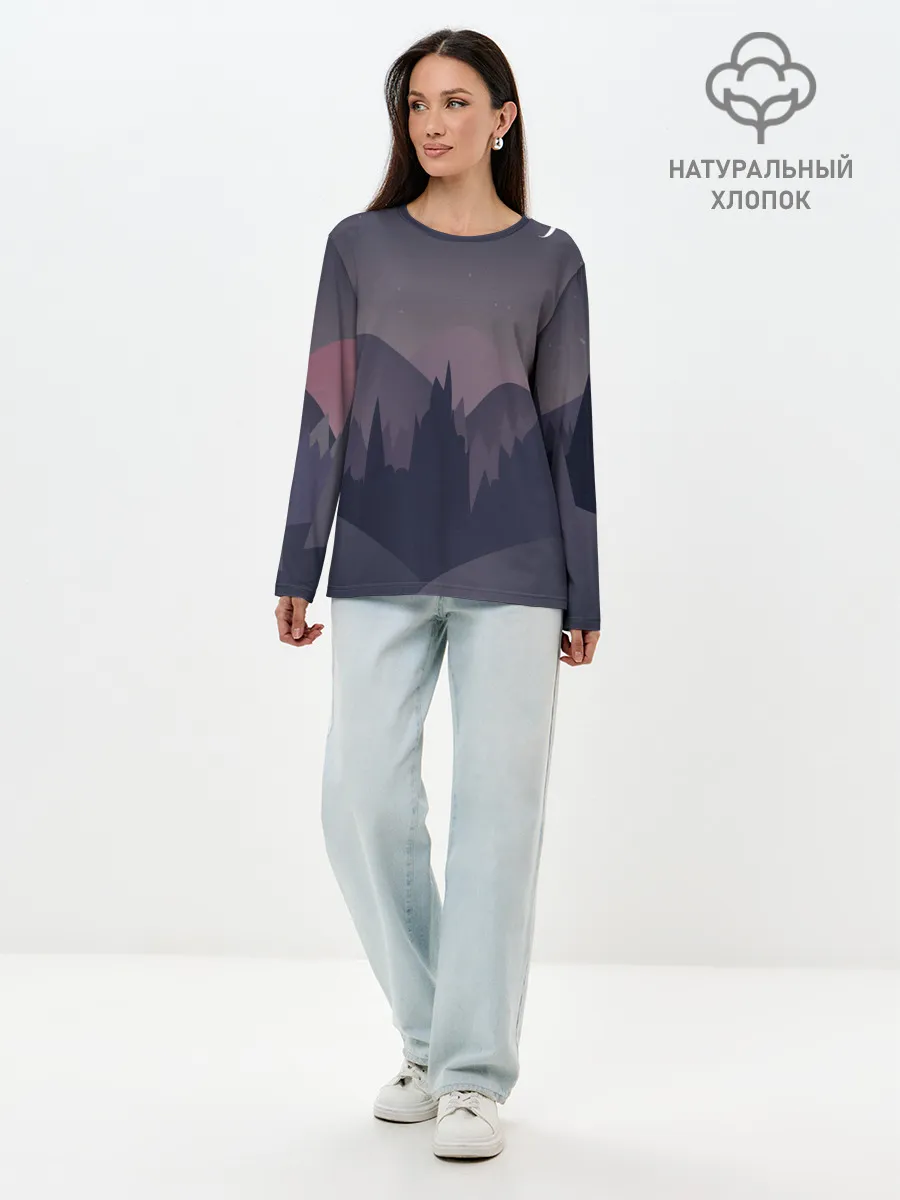 Лонгслив женский. Хлопок / night forest