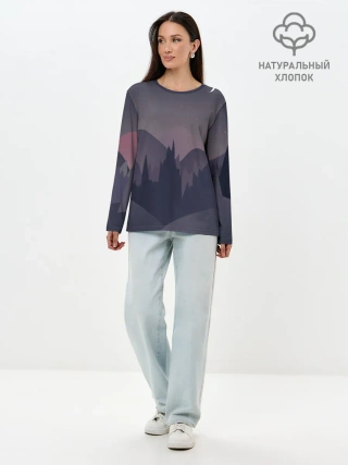 Лонгслив женский. Хлопок / night forest
