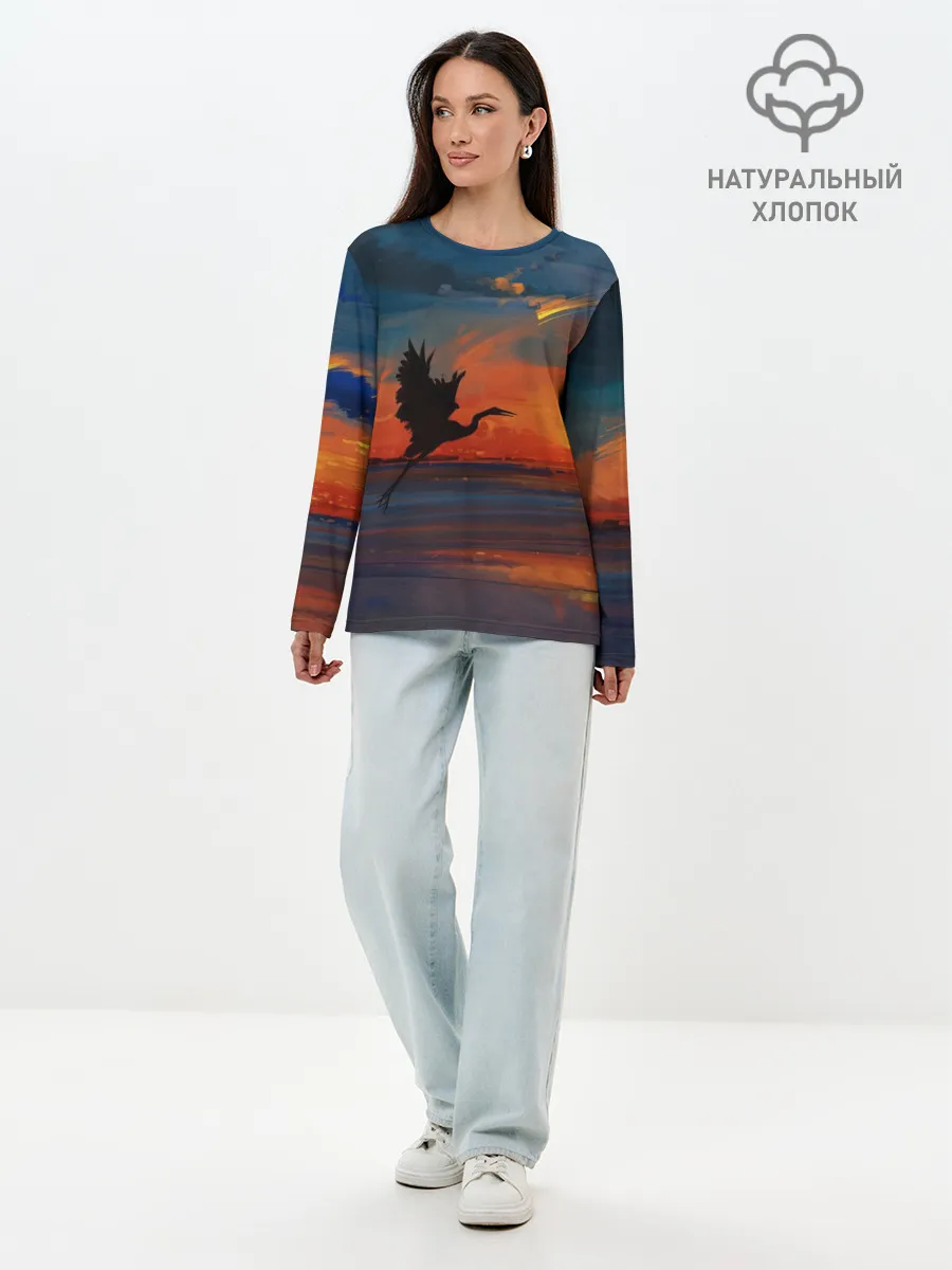 Лонгслив женский. Хлопок / Прибрежный закат