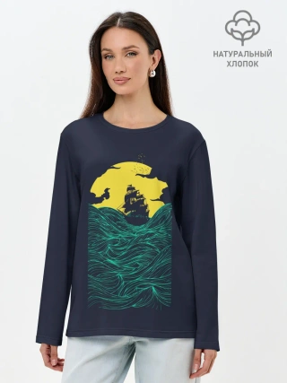 Лонгслив женский. Хлопок / Window to the Sea