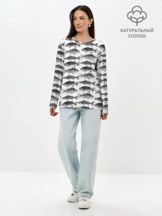 Лонгслив женский. Хлопок / рыбки
