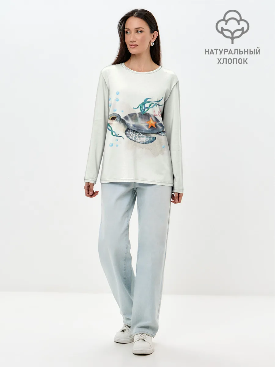 Лонгслив женский. Хлопок / черепашка
