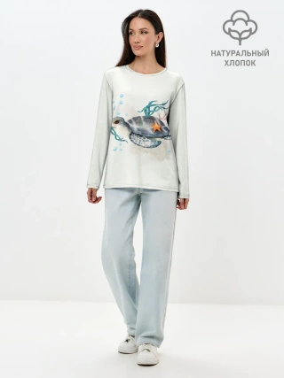 Лонгслив женский. Хлопок / черепашка