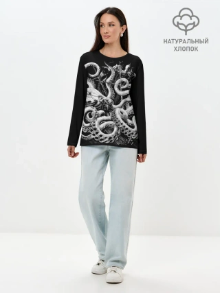 Лонгслив женский. Хлопок / Кракен Монстр