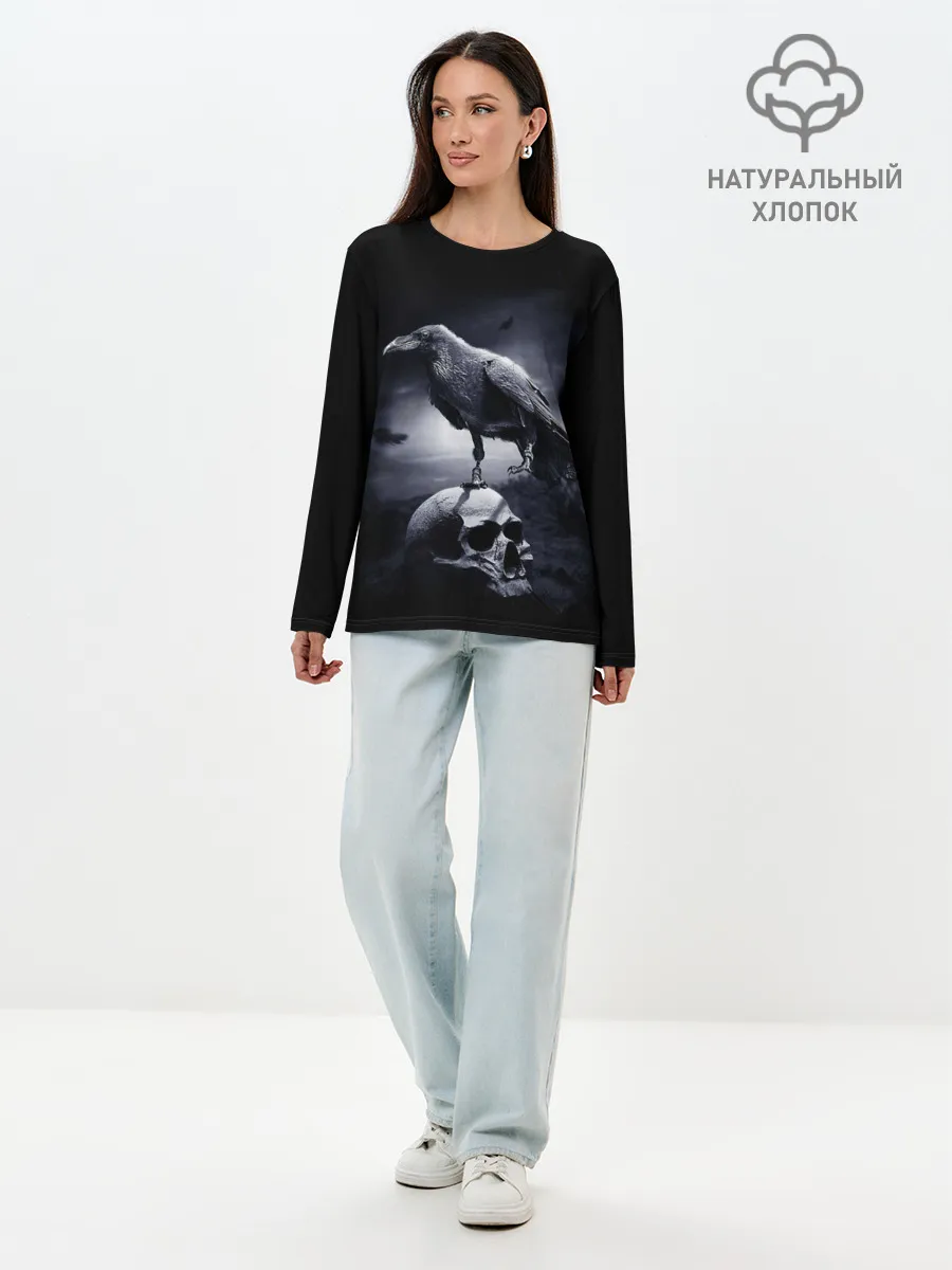 Лонгслив женский. Хлопок / ЧЕРЕП И ВОРОН