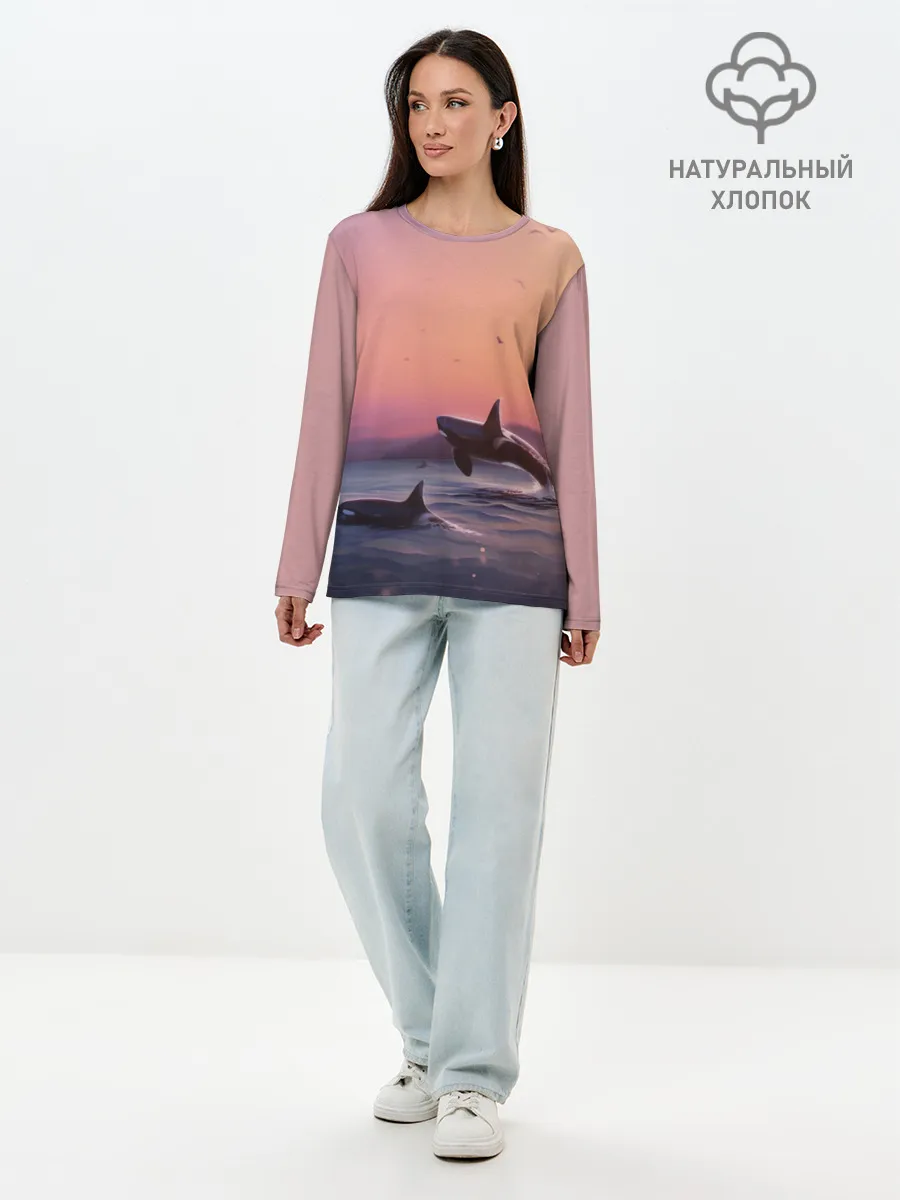 Лонгслив женский. Хлопок / касатки