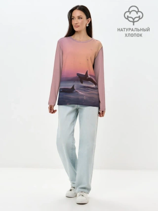 Лонгслив женский. Хлопок / касатки