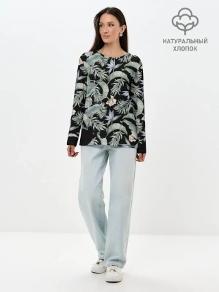 Лонгслив женский. Хлопок / Summer leaves