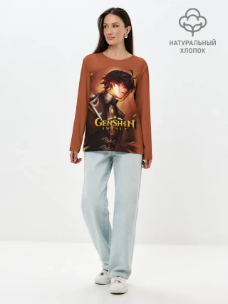 Лонгслив женский. Хлопок / GENSHIN IMPACT / ZHONGLI