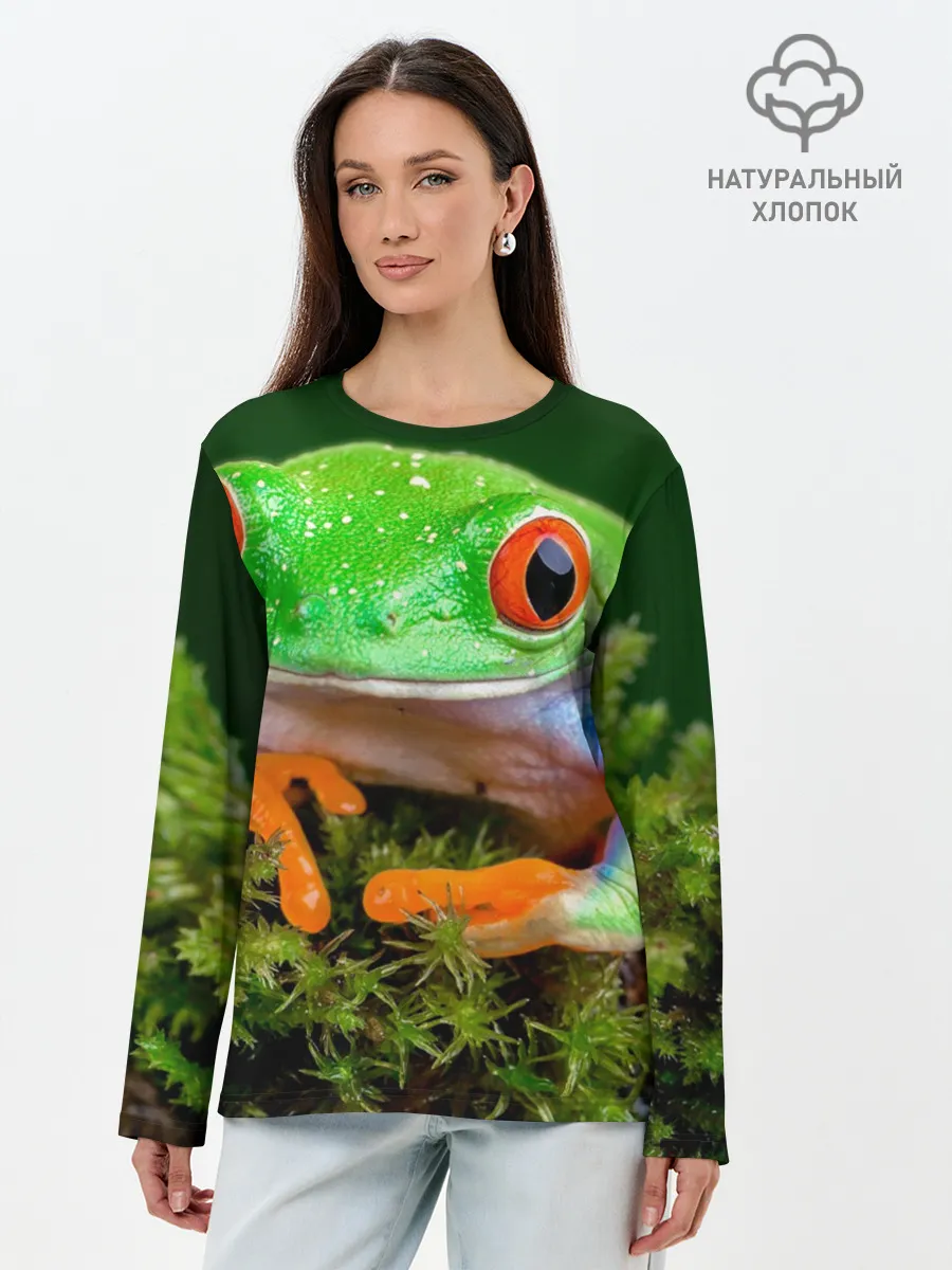Лонгслив женский. Хлопок / Тропическая лягушка