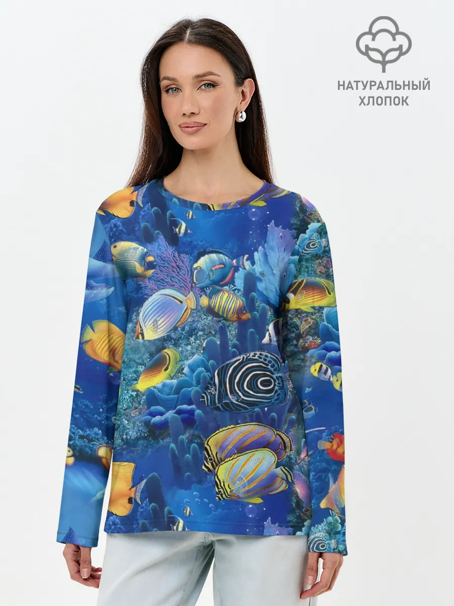 Лонгслив женский. Хлопок / Коралловые рыбки