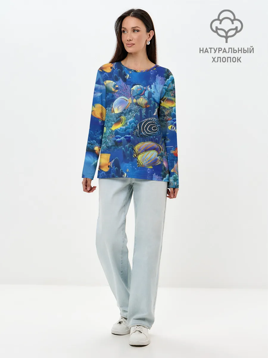 Лонгслив женский. Хлопок / Коралловые рыбки