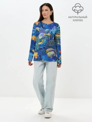 Лонгслив женский. Хлопок / Коралловые рыбки