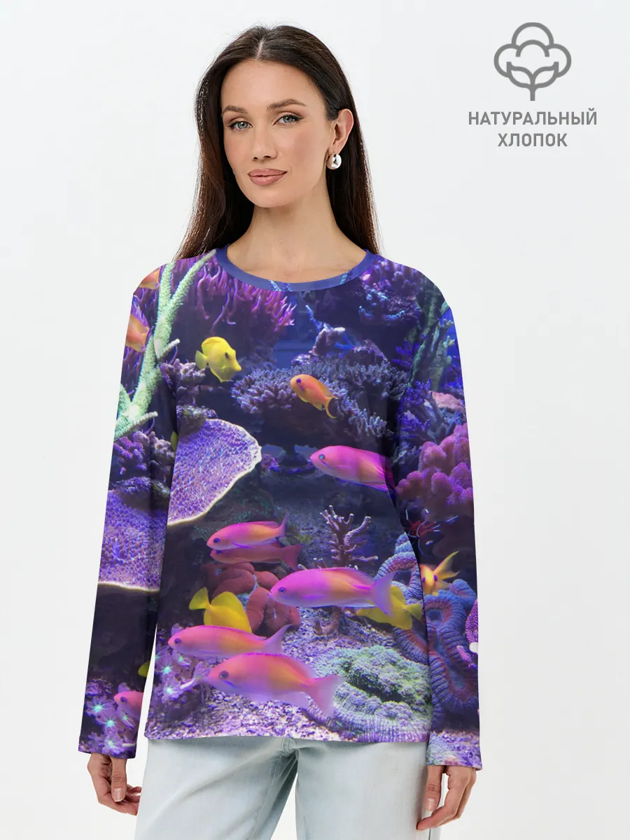 Лонгслив женский. Хлопок / Коралловые рыбки
