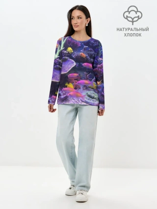 Лонгслив женский. Хлопок / Коралловые рыбки