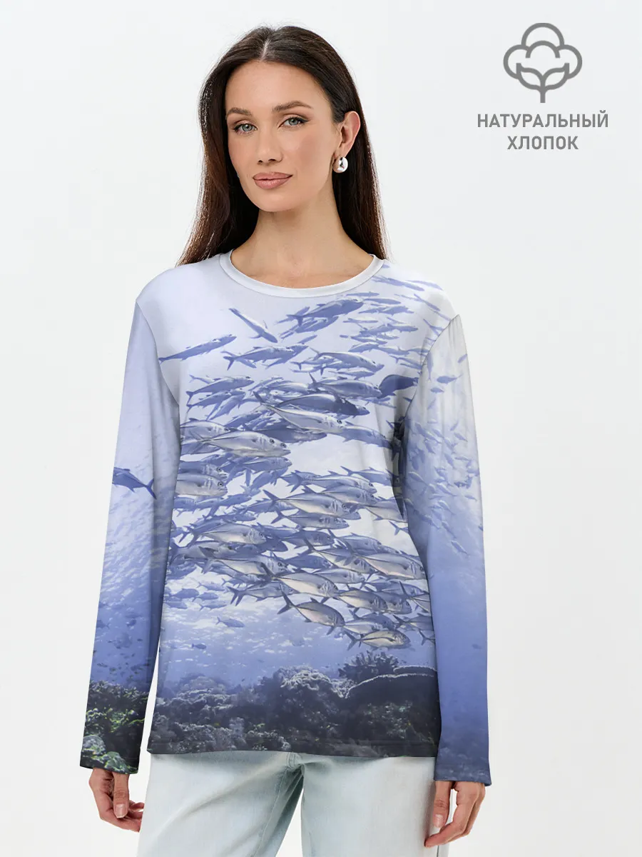 Лонгслив женский. Хлопок / Косяк рыбы