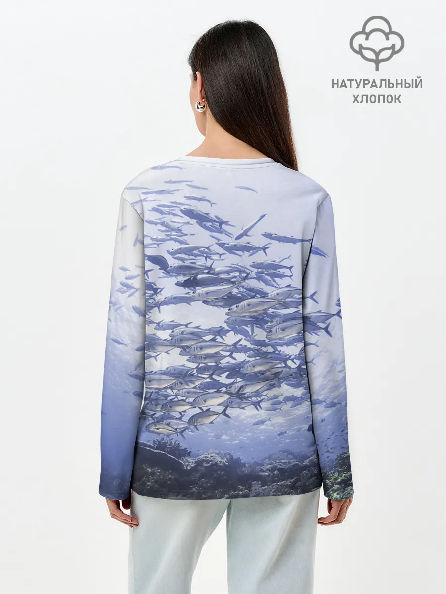 Лонгслив женский. Хлопок / Косяк рыбы