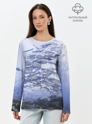 Лонгслив женский. Хлопок / Косяк рыбы