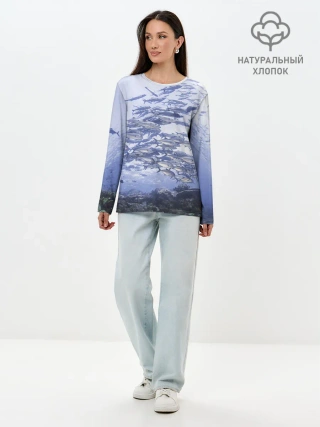 Лонгслив женский. Хлопок / Косяк рыбы