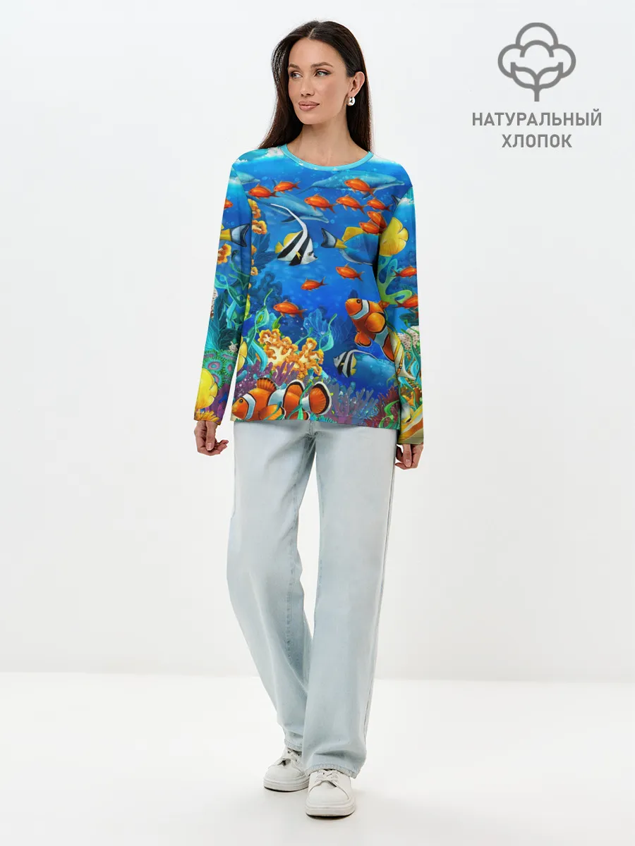 Лонгслив женский. Хлопок / Коралловые рыбки