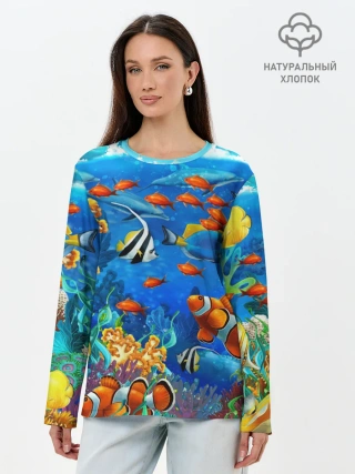 Лонгслив женский. Хлопок / Коралловые рыбки