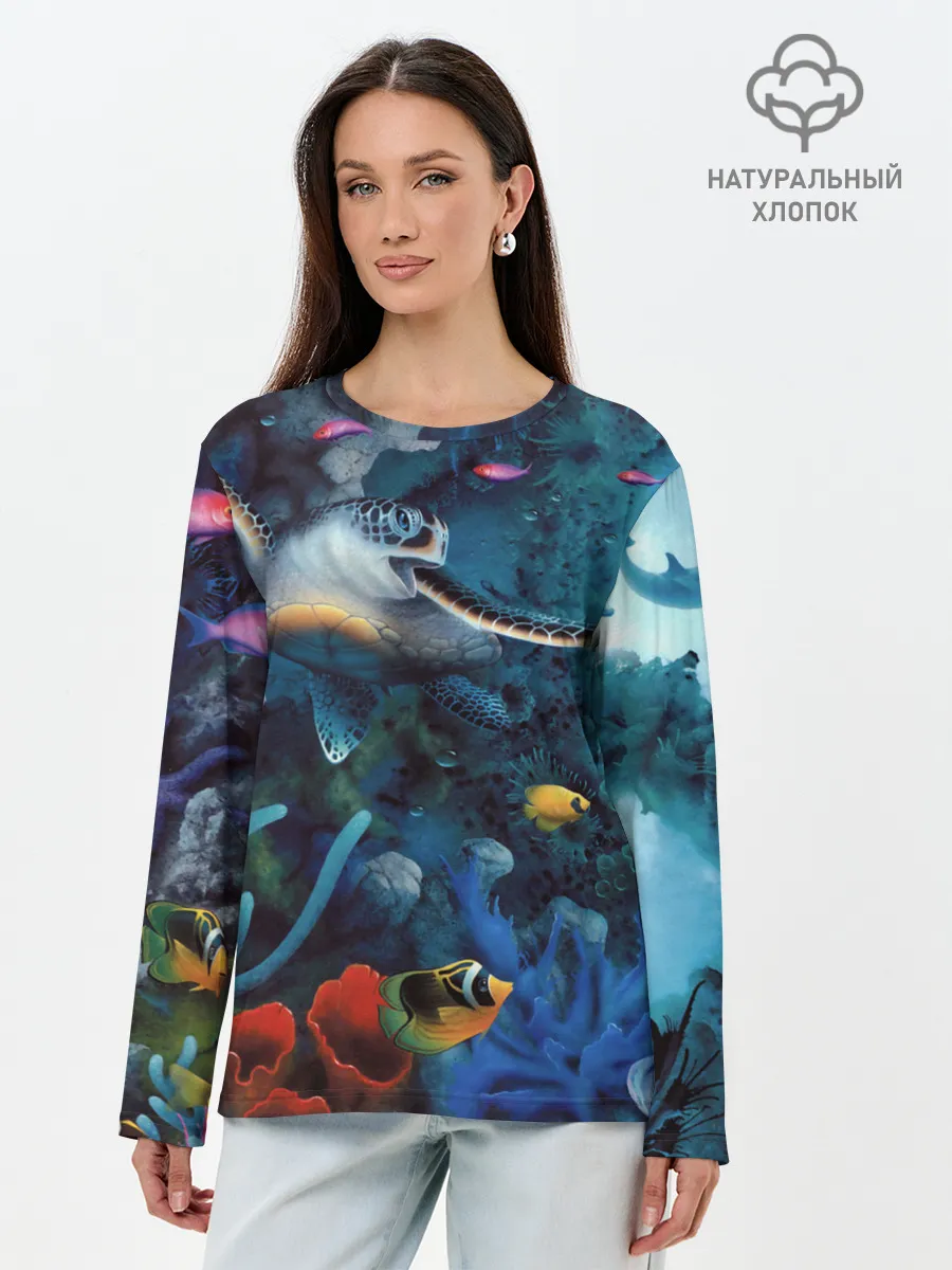 Лонгслив женский. Хлопок / Морская черепаха
