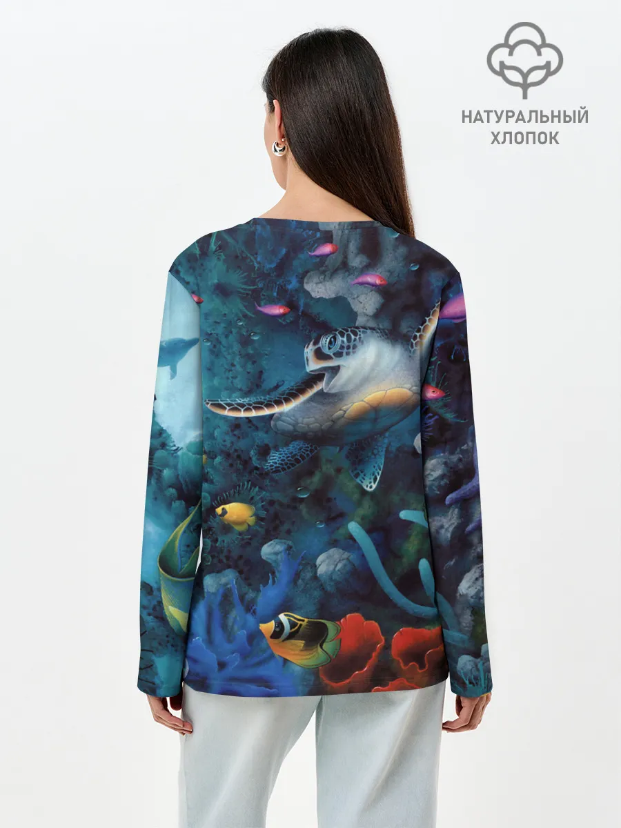 Лонгслив женский. Хлопок / Морская черепаха