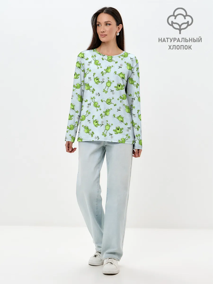 Лонгслив женский. Хлопок / Веселые лягушки