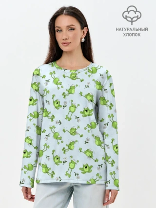 Лонгслив женский. Хлопок / Веселые лягушки