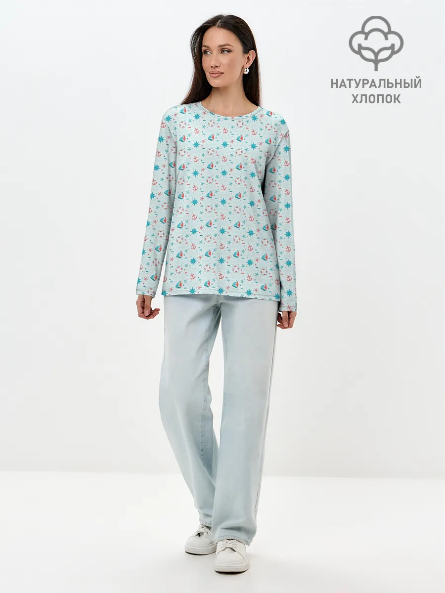 Лонгслив женский. Хлопок / Морской узор