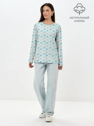 Лонгслив женский. Хлопок / Морской узор