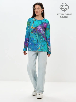 Лонгслив женский. Хлопок / Красочная медуза