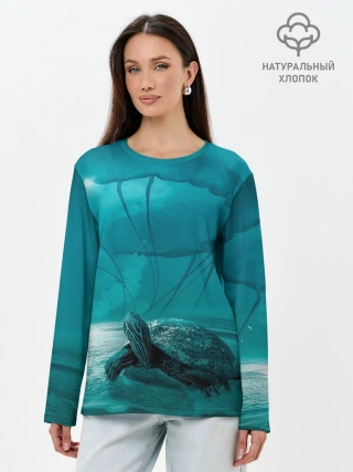 Лонгслив женский. Хлопок / Медуза и черепаха