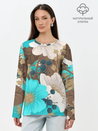 Лонгслив женский. Хлопок / Красивые цвеТы