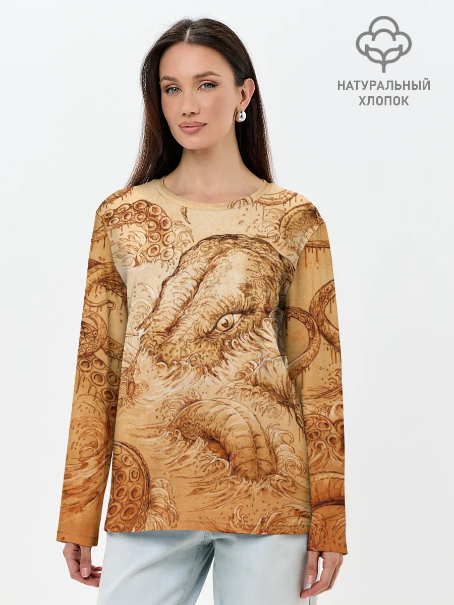 Лонгслив женский. Хлопок / Кракен