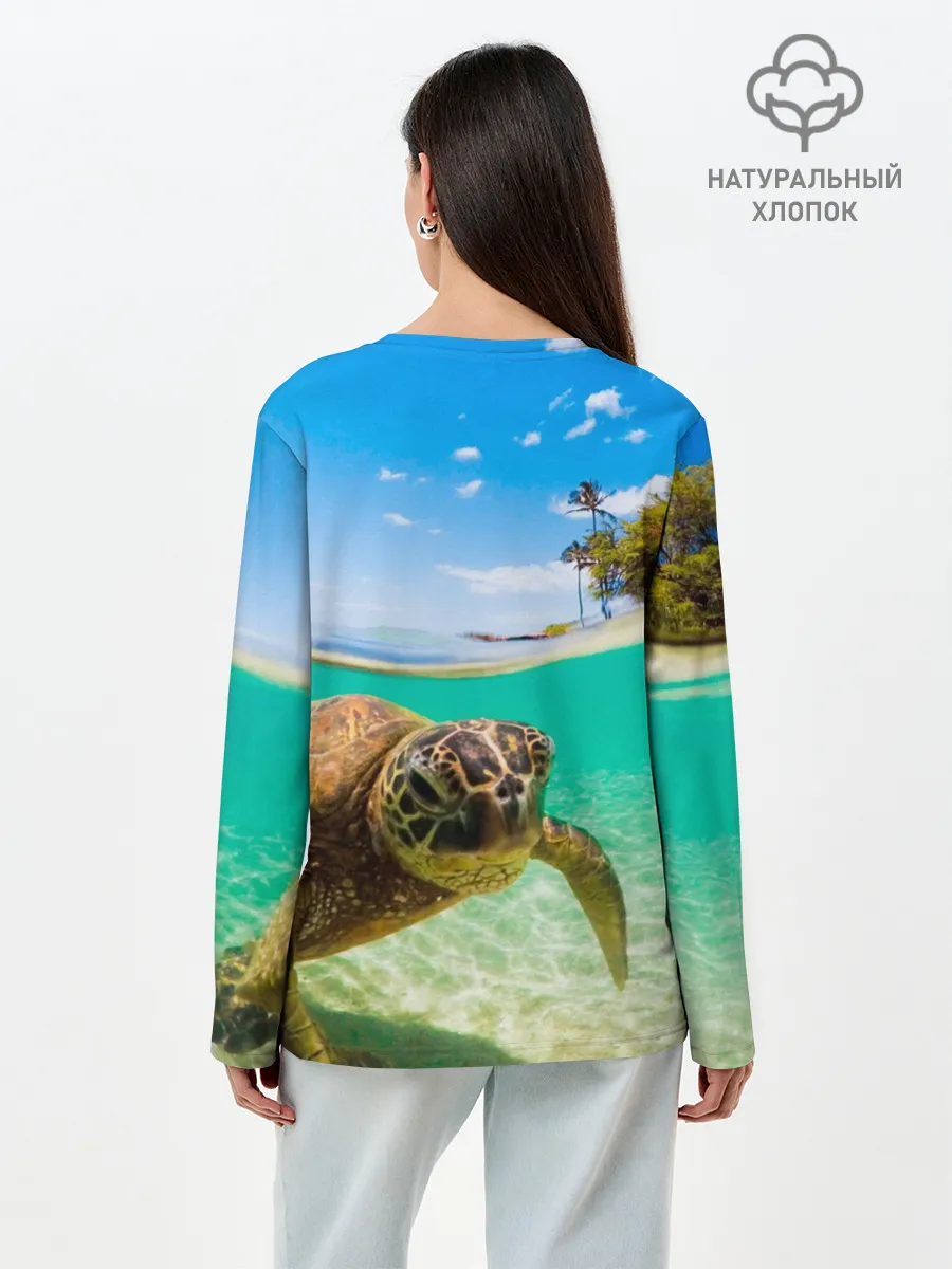 Лонгслив женский. Хлопок / Морская черепашка
