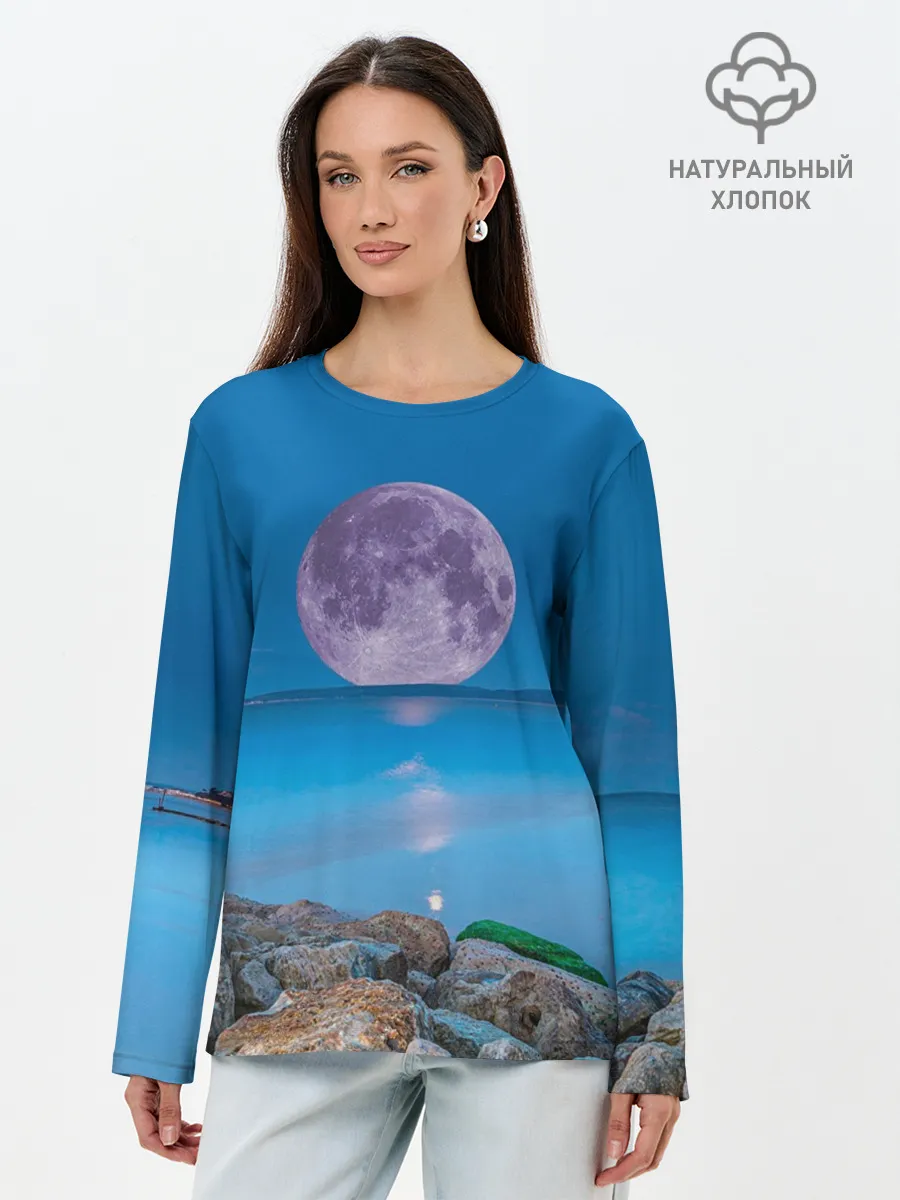 Лонгслив женский. Хлопок / Лунный пляж