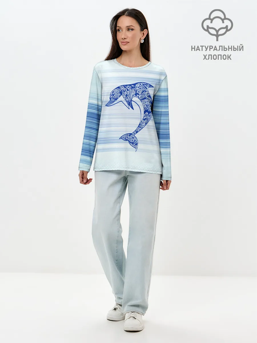 Лонгслив женский. Хлопок / Дельфин