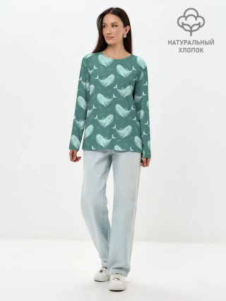 Лонгслив женский. Хлопок / Киты