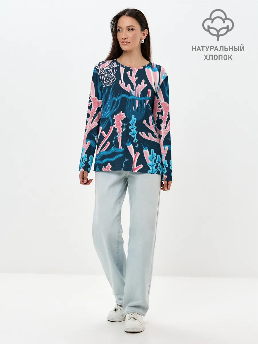 Лонгслив женский. Хлопок / Подводный мир