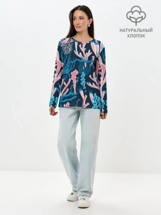 Лонгслив женский. Хлопок / Подводный мир