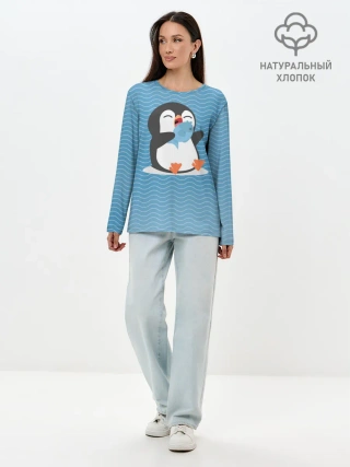 Лонгслив женский. Хлопок / Пингвин