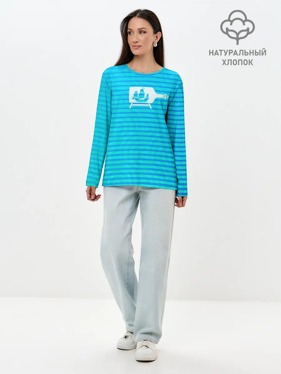 Лонгслив женский. Хлопок / Кораблик в бутылке