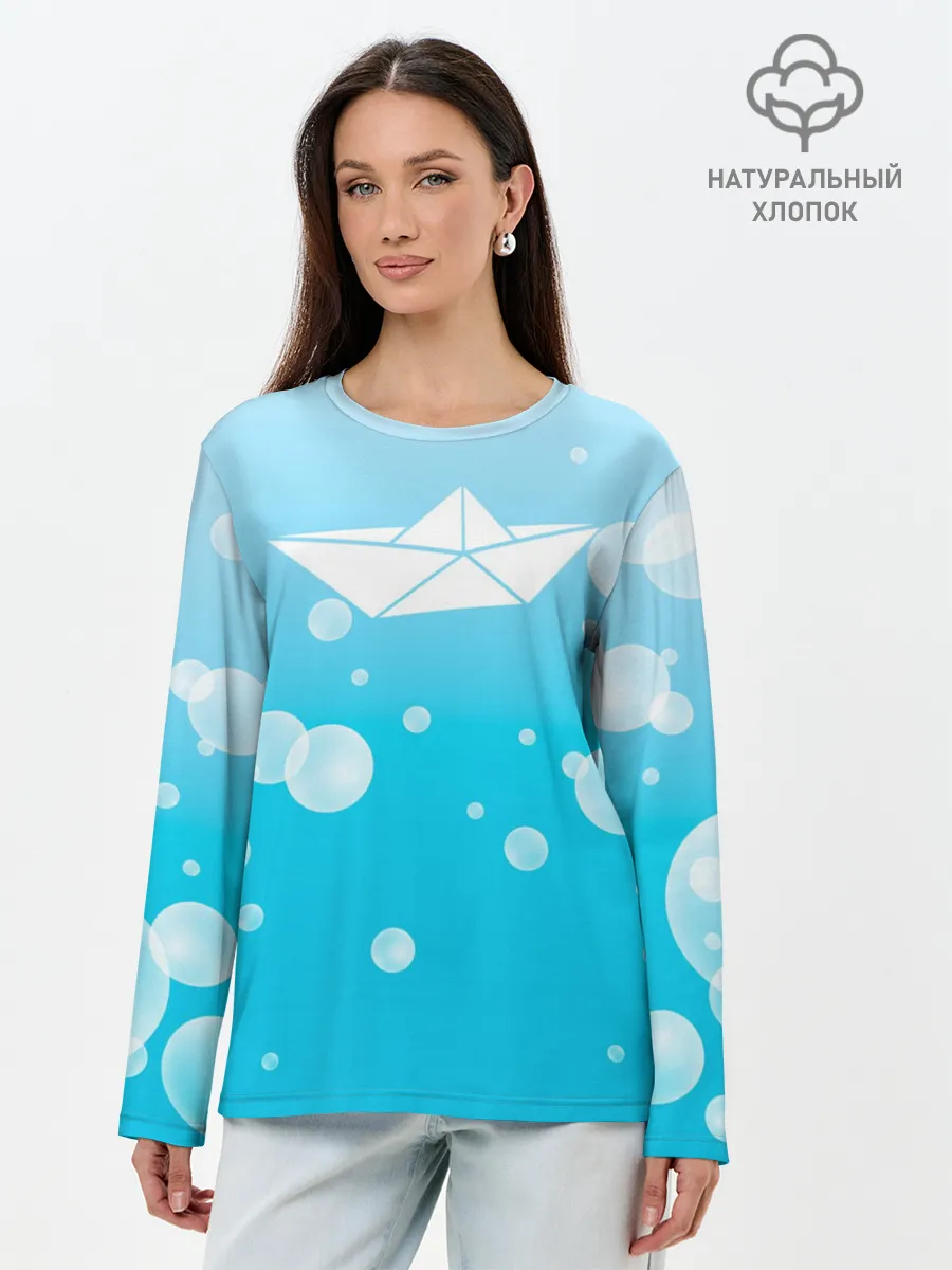 Лонгслив женский. Хлопок / Бумажный кораблик