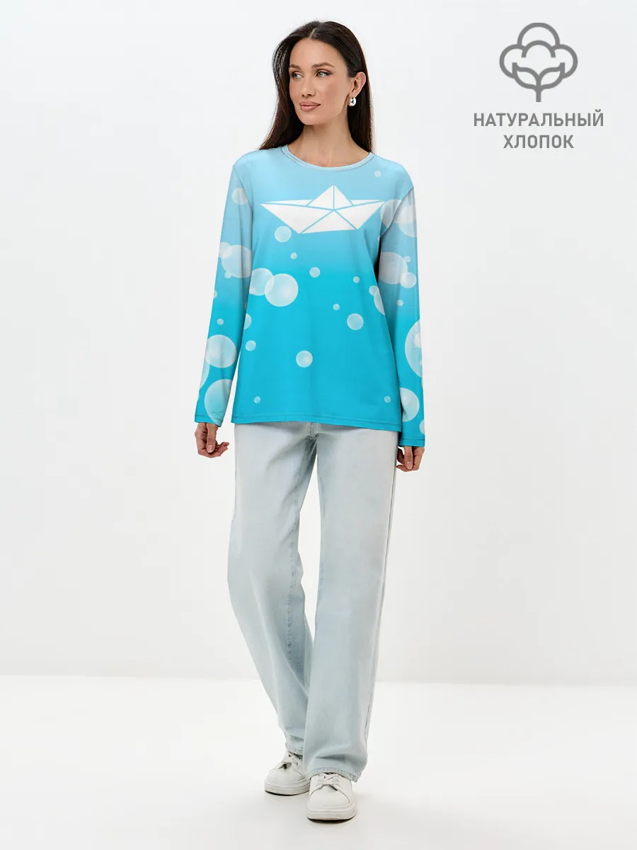 Лонгслив женский. Хлопок / Бумажный кораблик