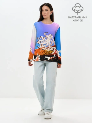 Лонгслив женский. Хлопок / Осьминог в Лаве | Градиент